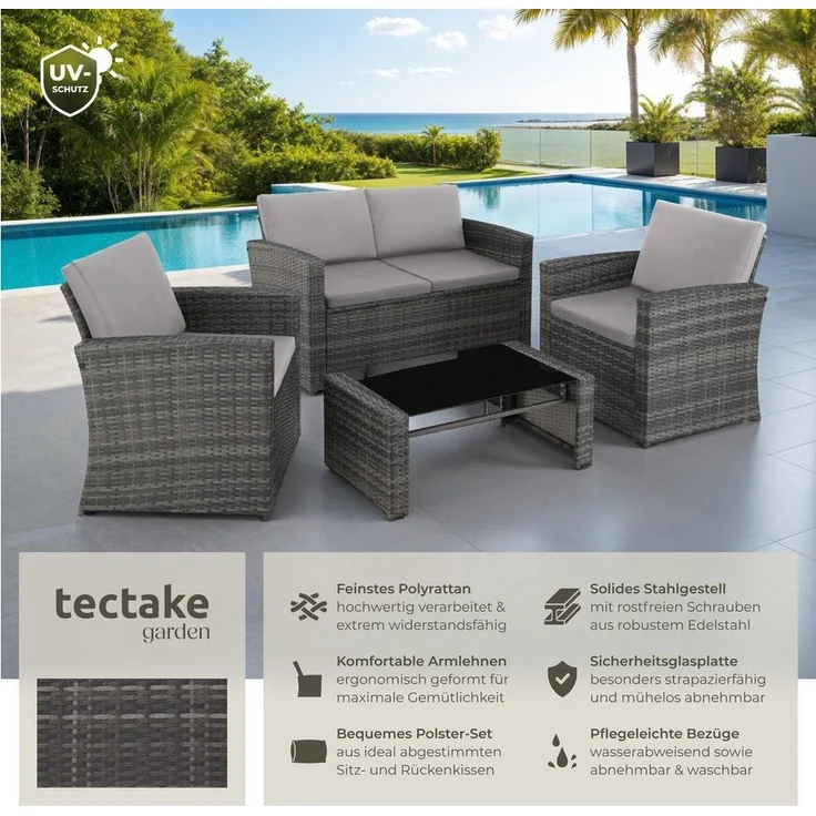 tectake Loungeset Rattan Lounge, (Set, 5-tlg), für 4 Personen – Bild 1