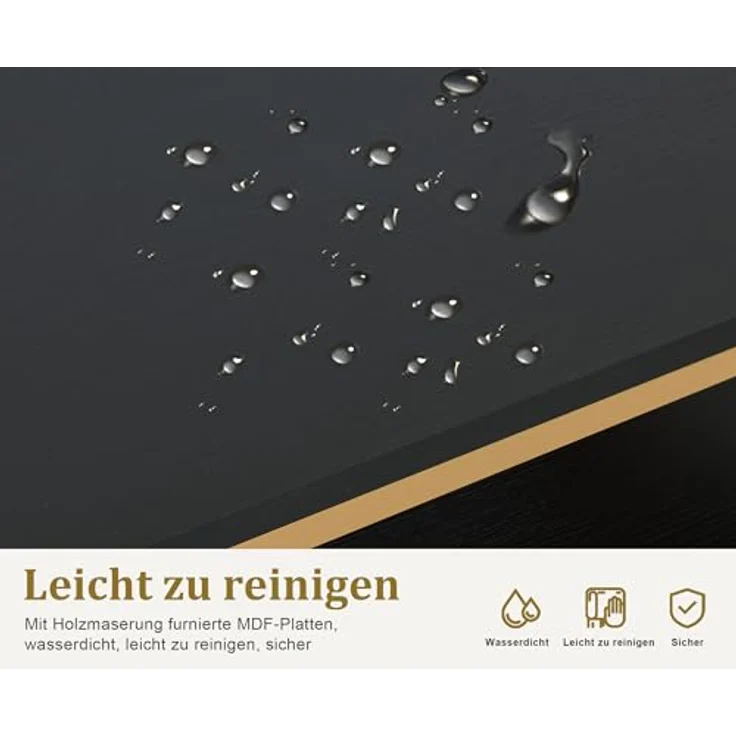 M MCombo Schreibtisch mit 6 Schubladen, Nageltisch aus Holz Metallgestell, Manikürtisch Schwarz-Gold, Schminktisch ohne Spiegel Modern, Computertisch mit Ablagen Wohnzimmer, 46x125x81cm, 2425 – Bild 8