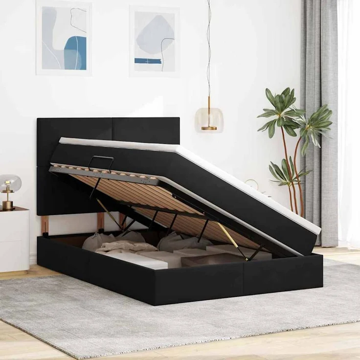 vidaXL Aufbewahrungsbett mit Matratze Schwarz 140 x 200 cm Samt 3371975 – Bild 4