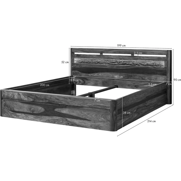 Bett Sheesham 180 x 200 x 90 walnuss gewachst TORONTO LUX #253 – Bild 5