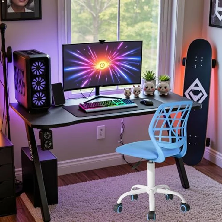 FurnitureR Gaming Stuhl für Kinder, ergonomischer Schreibtischstuhl ohne Armlehnen, moderner Bürostuhl mit Sitzhöhenverstellung und leisen Gummirädern, ideal für Lernen und Spielen – Bild 3