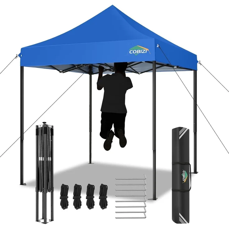 COBIZI Falpavillon 2x2 m Wasserdicht Stabil Winterfest Pop Up Pavillon, Ez auf Outdoor Faltbar Gartenzelt, Partyzelt Faltzelt, Einstellbare Höhen, UV-Schutz 50+, Blau