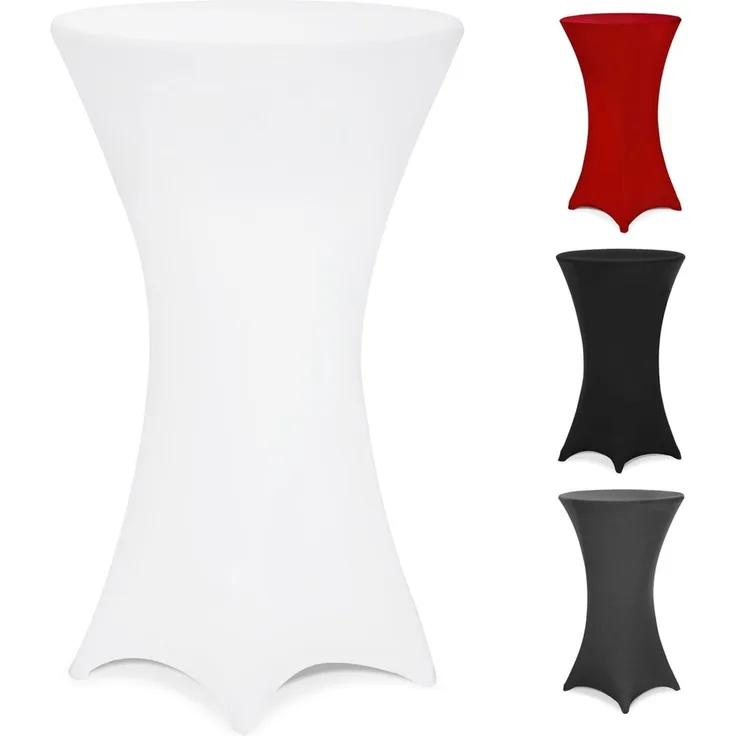 DETEX® Stehtischhusse Weiß 60-65cm Verstärkter Fußbereich 30°C Waschbar Stehtisch Hussen Stretch Tisch Überzug Hochzeit