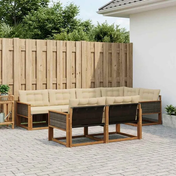 vidaXL Outdoor-Sofagarnitur 7 stk. 7-Sitzer Natur und Beige 3381485