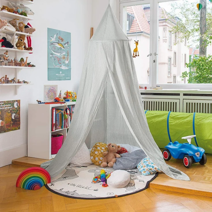 infactory Baldachin Kinder: Kinder-Betthimmel mit Insektenschutz, grau, zusammenfaltbar (Kinderbetthimmel, Bett Baldachin Kinder, Spielzeug) – Bild 3