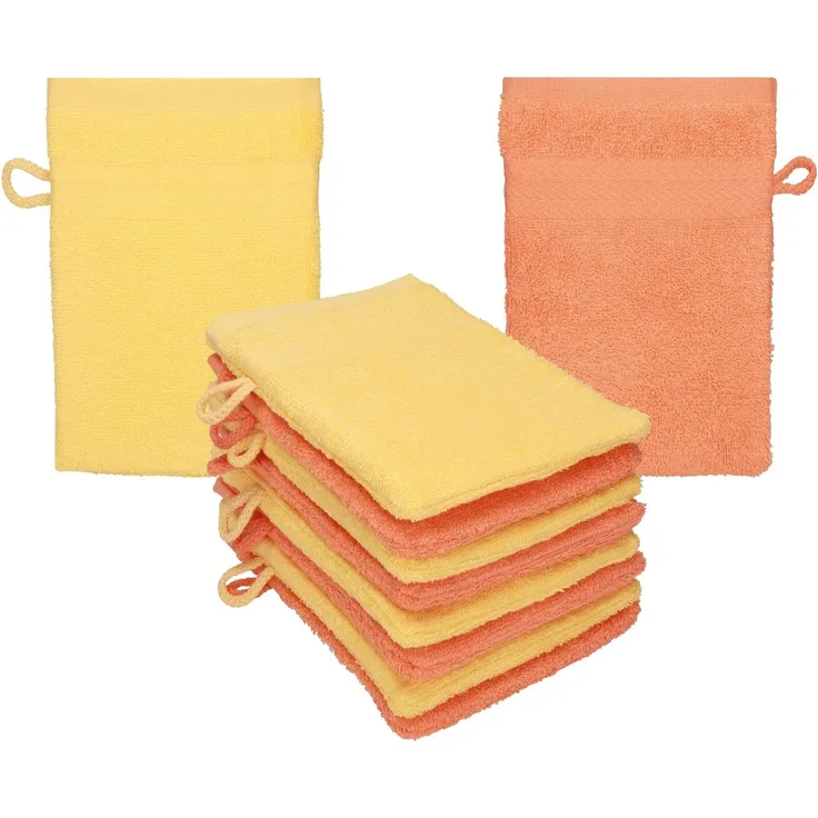 Betz Waschhandschuh 10 Stück Waschhandschuhe Premium 16x21 cm Farbe honiggelb/ blutorange, (10-St)