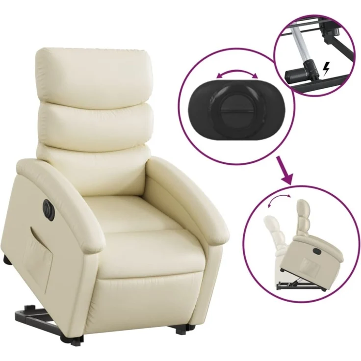 vidaXL Relaxsessel mit Aufstehhilfe Elektrisch Creme Kunstleder 3204055 – Bild 5