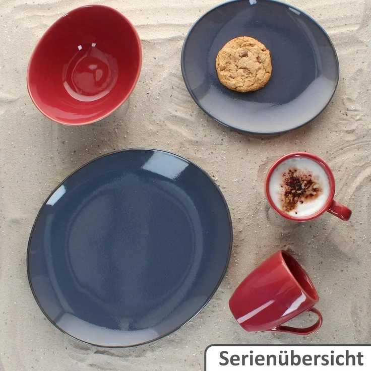 MÄSER Speiseteller Mäser 6x Natural Speiseteller oval Steingut große Ess-Teller blau – Bild 5