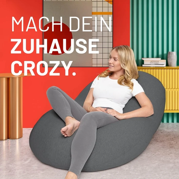 Lumaland 'Flexi Comfort' Sitzsack, Polystyrol, Dunkelgrau, Big - 155 x 100 cm – Bild 3