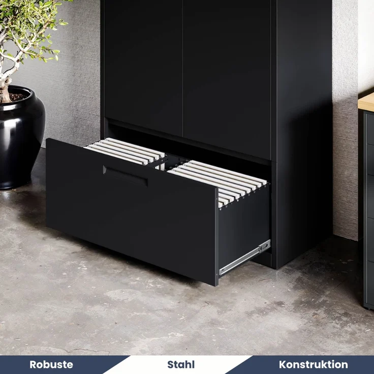 Metallschrank mit Hohe Schublade RUEL - 195x90x40cm Schwarz | Büroschrank Aktenschrank Stahlschrank Fachbodenschrank Werkstattschrank – Bild 4