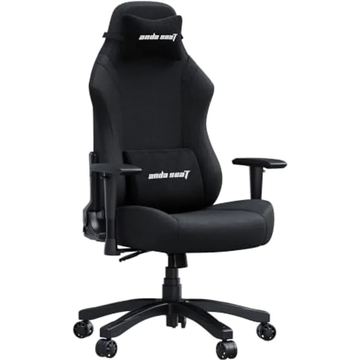 Anda Seat Luna Ergonomischer Gaming Stuhl - Großer Gamerstuhle für Erwachsene mit Lendenwirbelstütze, Gaming Sessel aus Leinenstoff, Nacken- und Rückenstütze, Schwarzer Gamer Stuhl