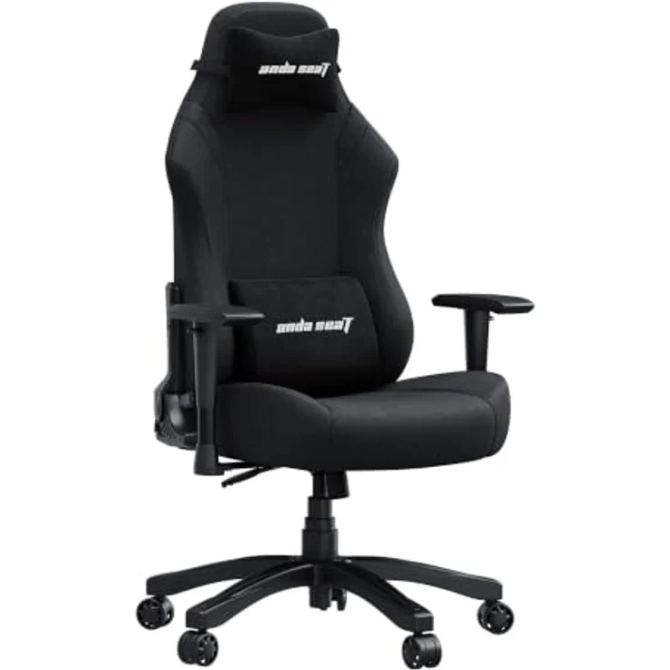 Anda Seat Luna Ergonomischer Gaming Stuhl - Großer Gamerstuhle für Erwachsene mit Lendenwirbelstütze, Gaming Sessel aus Leinenstoff, Nacken- und Rückenstütze, Schwarzer Gamer Stuhl – Bild 1
