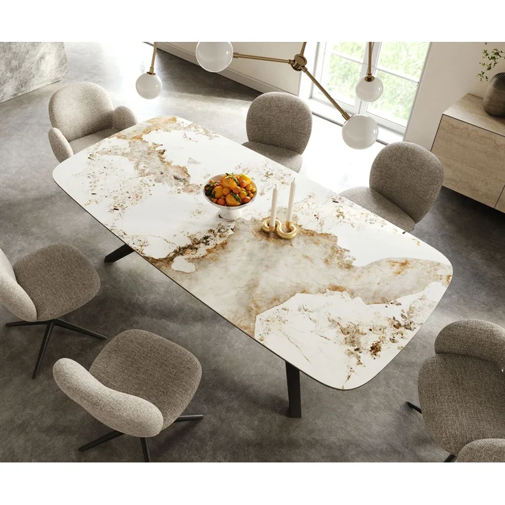 Esstisch Edge Boot 240x120 cm Keramik Minas Melange Weiß-Beige Zenthara kantig Metall Schwarz – Bild 4