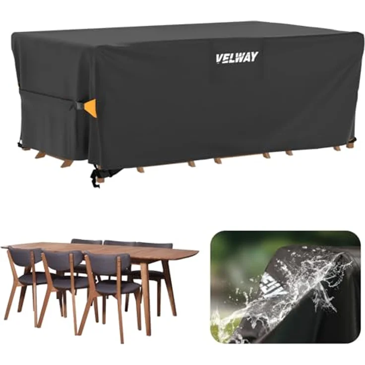 Velway Abdeckung für Gartenmöbel Wasserdicht - 180 x 120 x 74 cm Rechteckig Schutzhülle Winddicht Loungemöbel Abdeckung Abdeckhauben für Gartentische Sitzgruppe Terrassenmöbel Schwarz – Bild 2