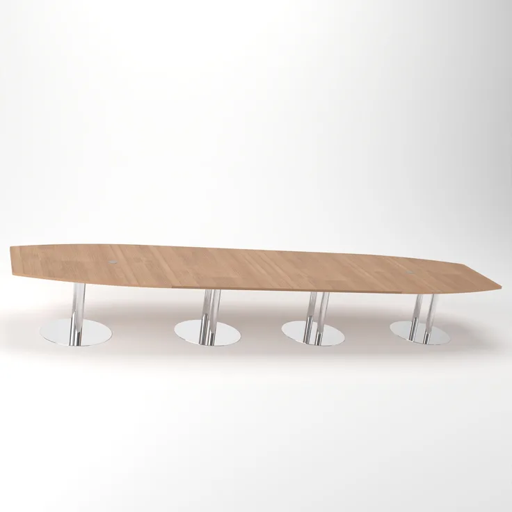 Rheinland Möbel Konferenztisch KONTI 520x130 cm – ovaler Besprechungstisch in Nussbaum mit verchromten Säulenfüßen & 2 Kabelauslässen, erweiterbarer Meetingtisch für 16–18 Personen, moderner XXL-Tisch fürs Büro