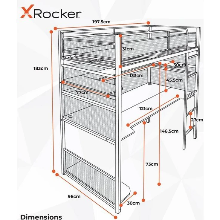 X Rocker Hochbett Battlebunk Gaming Hochbett mit XL-Schreibtisch – Bild 2