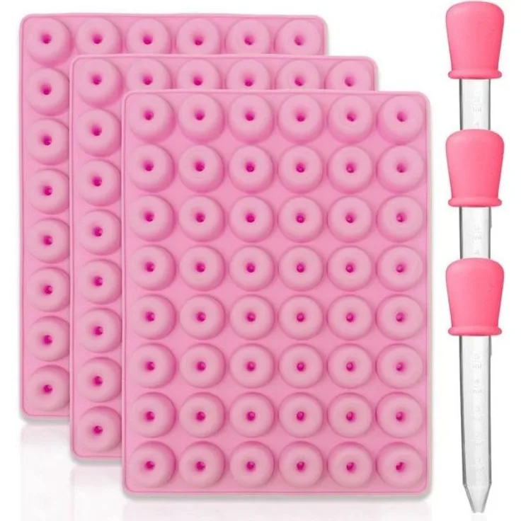 mixed24 Donutform 3x Silikon Mini Donut Backform inkl. Pipette, (6-tlg), Donutform geeignet für Hundeleckerlis, Hundekekse, Süßigkeiten
