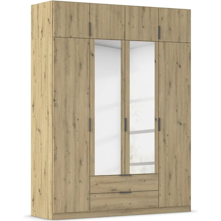 Rauch Möbel Lagoa, Kleiderschrank, Garderobe für Schlafzimmer, Kinderzimmer, Jugendzimmer 8-türig, mit Spiegel, 2 Schubladen, mit Zubehör Premium, Farbe Eiche Artisan, Holz, Breite 181