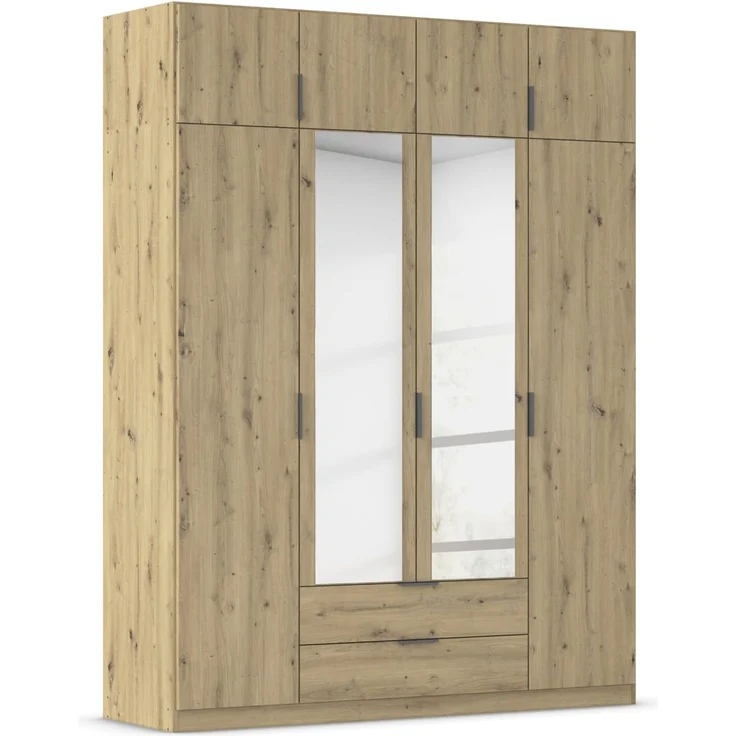 Rauch Möbel Lagoa, Kleiderschrank, Garderobe für Schlafzimmer, Kinderzimmer, Jugendzimmer 8-türig, mit Spiegel, 2 Schubladen, mit Zubehör Premium, Farbe Eiche Artisan, Holz, Breite 181