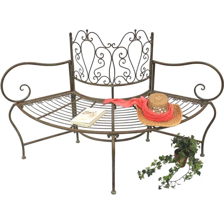 DanDiBo Baumbank Metall wetterfest Braun 135 cm 3-Sitzer halbrund JC112287 Gartenbank Rundbank