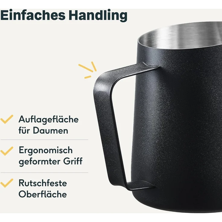 SILBERTHAL Milchkännchen Edelstahl schwarz für Siebträgermaschinen, 0.35 l, Professionelles Barista Zubehör mit Latte Art Ausguss – Bild 5