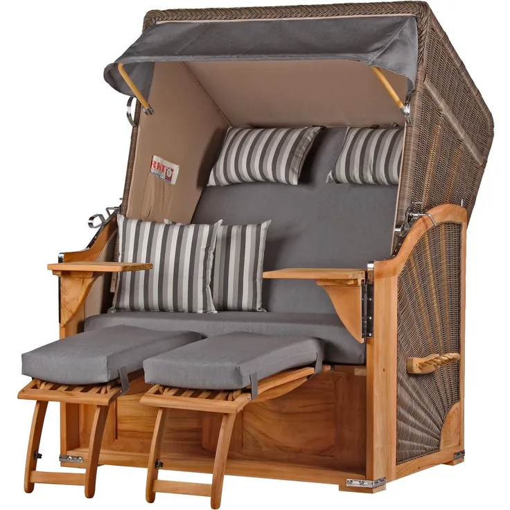 Strandkorb Komplettset - bene living - Schaalsee Teak - PE grau - Modell 544 - inkl. Liftersystem