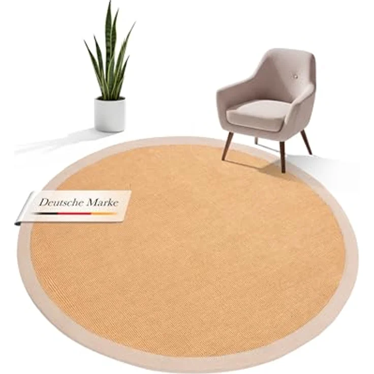 carpetfine Sisalteppich Sisal, rund, Höhe: 5 mm, mit farbiger Bordüre, Anti-Rutsch Rückseite – Bild 2