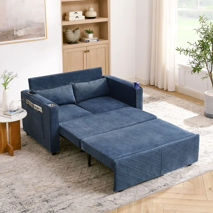 ZUBALIYA Sofa mit USB - Anschluss, für Wohnzimmer und Apartments, mit stabilem Untergestell, für den täglichen Gebrauch, Blau