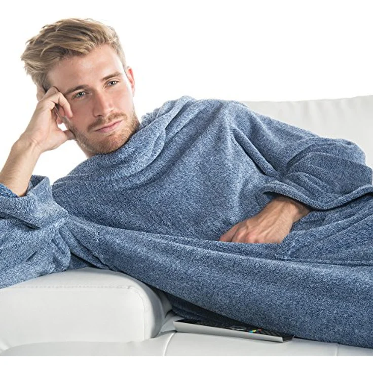 Wohndecke Calgary Kuscheldecke mit Ärmeln Sofa warm 150x180cm meliert blau, CelinaTex, allergikergeeignet,bügelfrei,flauschig,kuschelweich,mollig warm – Bild 4