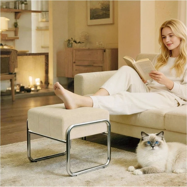 HOMCOM Fußhocker Sitzhocker Dick Gepolstert Hocker (Ottomane, 1 St, Polsterhocker), Weicher Chenille-Stoff, modernes Design, stabiler Stahlrahmen – Bild 5