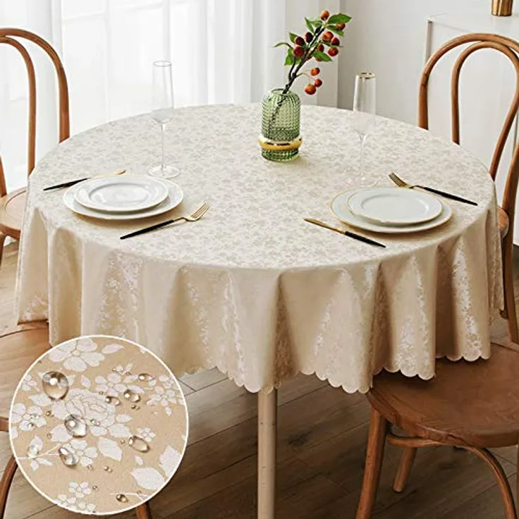 smiry Runde Tischdecke, wasserdicht, strapazierfähig, Vinyl-Tischdecken, abwischbar, waschbar, Tischdecke für Küche und Esszimmer (Beige, 152,4 cm rund)