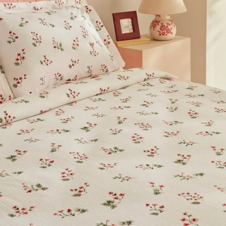 Karaca Bettwäsche Silvie 100% Baumwolle Doppelbett Tagesdecke Bettdecke Decke Set Rot – Bild 4