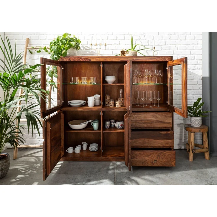 Highboard Sheesham 166x40x145 walnuss gewachst TORONTO #204 – Bild 4