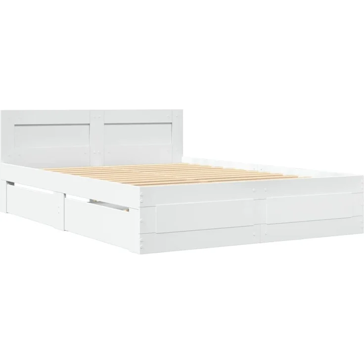 vidaXL Bettgestell mit Kopfteil ohne Matratze Weiß 140x200 cm 3295562 – Bild 2