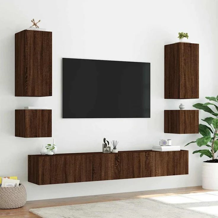 TV-Wandschrank, Fernsehschrank mit LED-Leuchten Braun Eichen-Optik 40,5x35x40cm – Bild 6