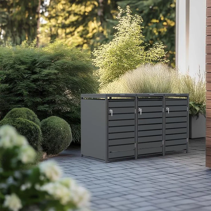 Mülltonnenbox Mülltonnenverkleidung bis 240 L Behälter für Mülltonnen 3 Türen – Bild 3