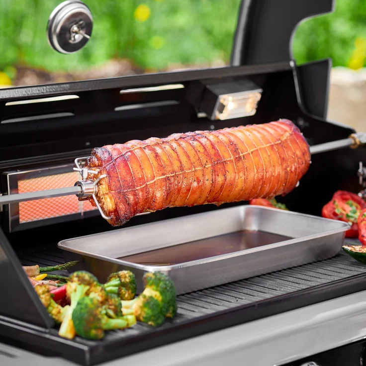 RÖSLE Premium-Drehspieß, Hochwertiger Grillspieß für RÖSLE BBQ-Stationen für VIDERO G4/G6 und MAGNUM G4, Traglast 10 kg, Edelstahl 18/10, Silberfarben/Schwarz – Bild 3