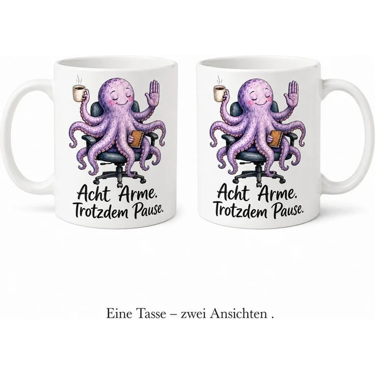 WS-Trend Tasse Pausen-Oktopus Tasse - Geschenk mit Spruch - Geschenktasse aus Keramik, Keramik – Bild 4