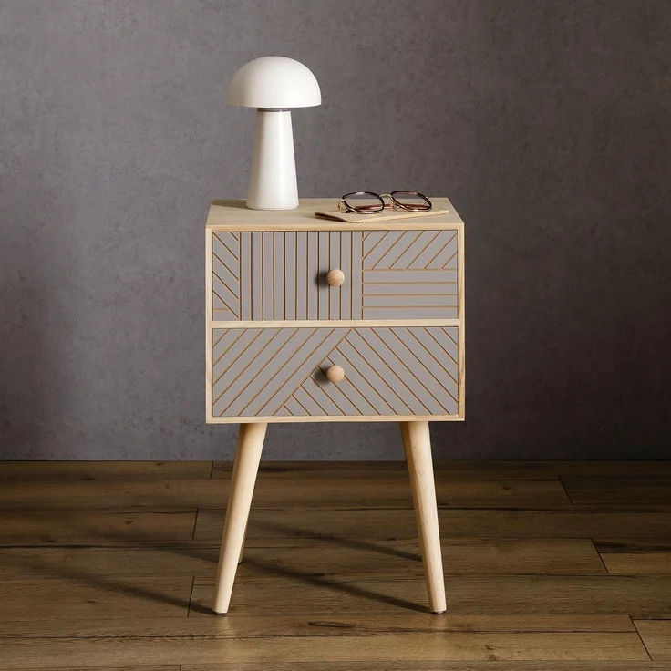 IDIMEX Nachttisch PELO, Nachttisch Nachtkommode Nachtkasten 2 Schubladen mit Ziernuten Paulown – Bild 4