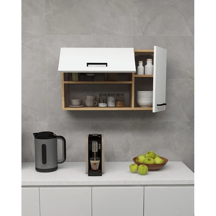 Mehrzweckschrank, Saphir-Eiche & Weiß, 90 x 52 x 23,8 cm | 100% melaminbeschichtet, 18 mm stark | Wandmontage, stilvolle Aufbewahrungslösung – Bild 4