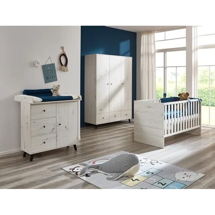arthur berndt Babyzimmer-Komplettset Babyzimmer Set »Lavea« 3-teilig, (Set, Babymöbel-Set »Lavea«: Kleiderschrank, Kinderbett und Wickelkommode) – Bild 1