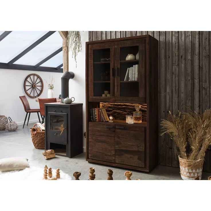 Vitrine Akazie 98x40x180 dunkelbraun lackiert BARK #209 – Bild 2