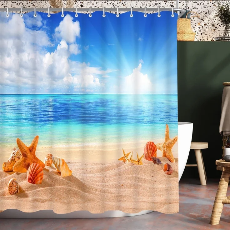 Duschvorhang 240x200cm Sea Blue Textil Beschwert Ösen Anti-Schimmel – Bild 8