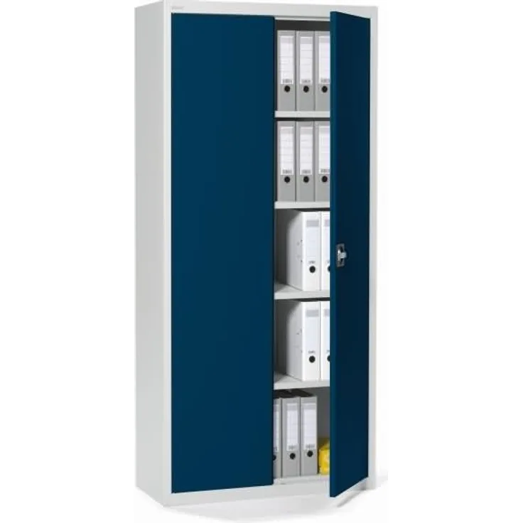 Soennecken Flügeltürenschrank 195x92x42cm lichtgrau Türen dunkelblau