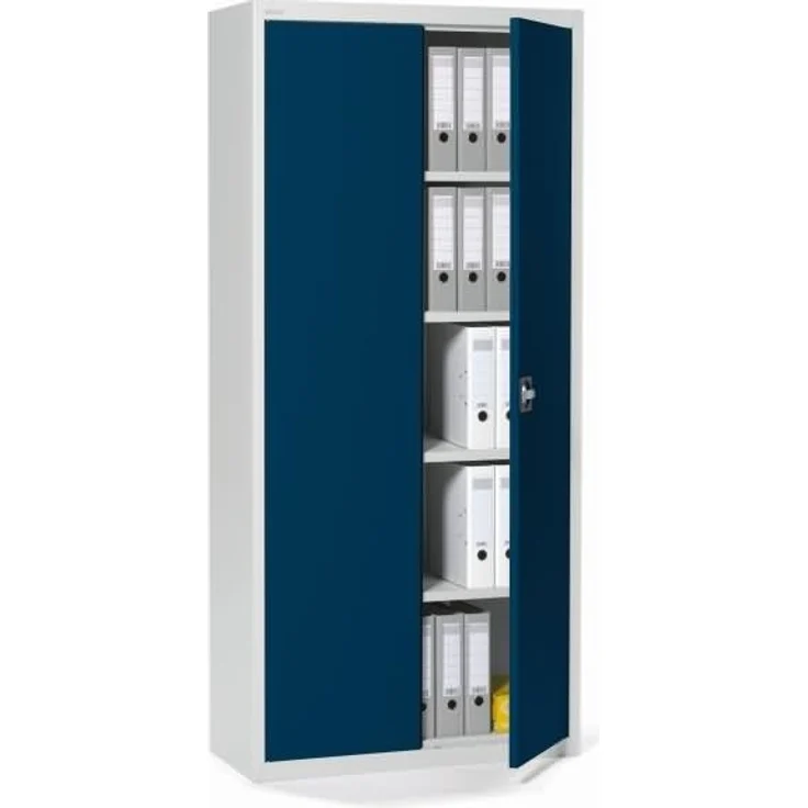 Soennecken Flügeltürenschrank 195x92x42cm lichtgrau Türen dunkelblau