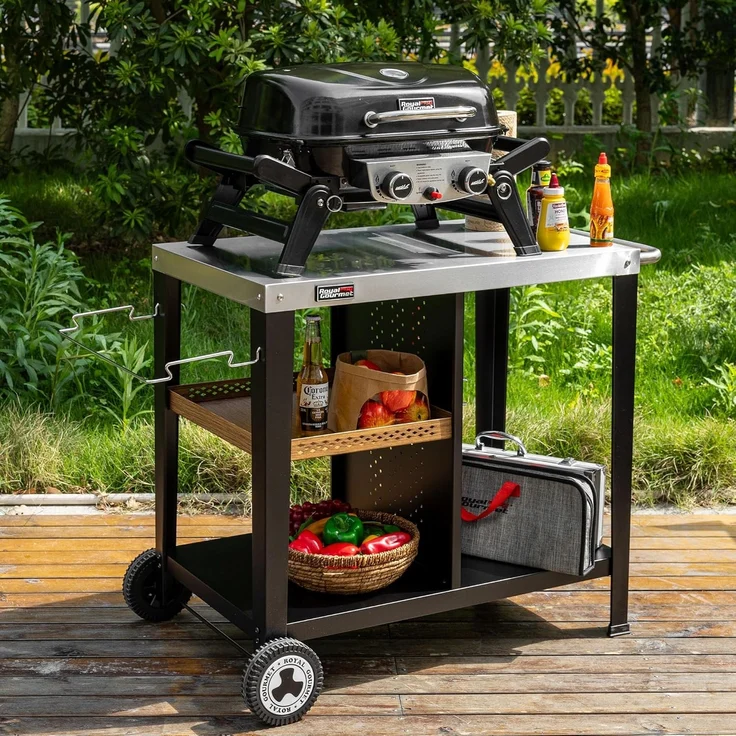 Royal Gourmet Grillablagetisch Grilltisch mit 85x50 cm Edelstahlplatte, 3-Etage Grillwagen, Mobiler Mehrzweck-Küchenwagen – Bild 8