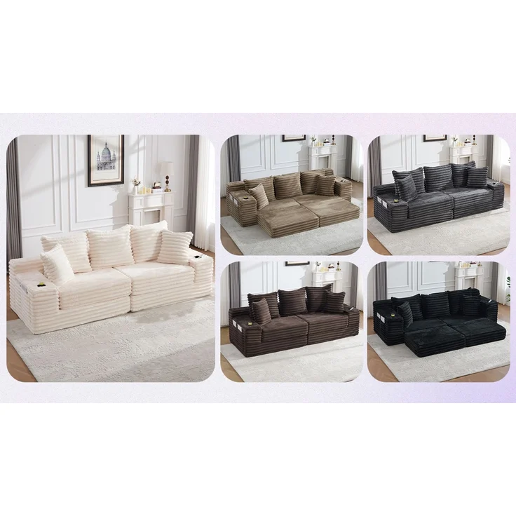 ZUBALIYA Schlafsofa 98x87 cm, mit Stauraum, mit Treppe, mit Leiter, mit Cordbezug, mit Schaumstoffpolsterung, Beige – Bild 18