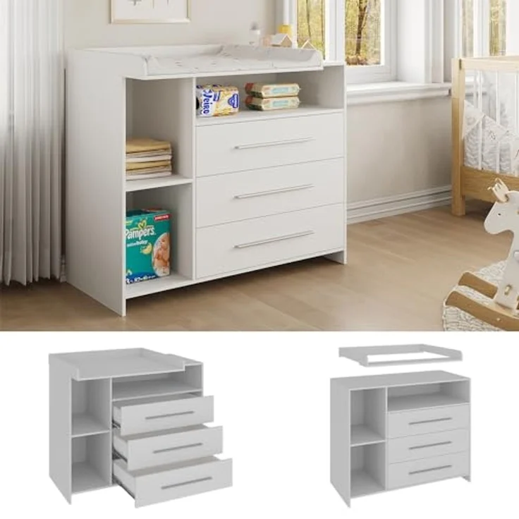 Wickelkommode Paula Weiß 110 x 93.5 cm mit Wickelaufsatz Vicco – Bild 3
