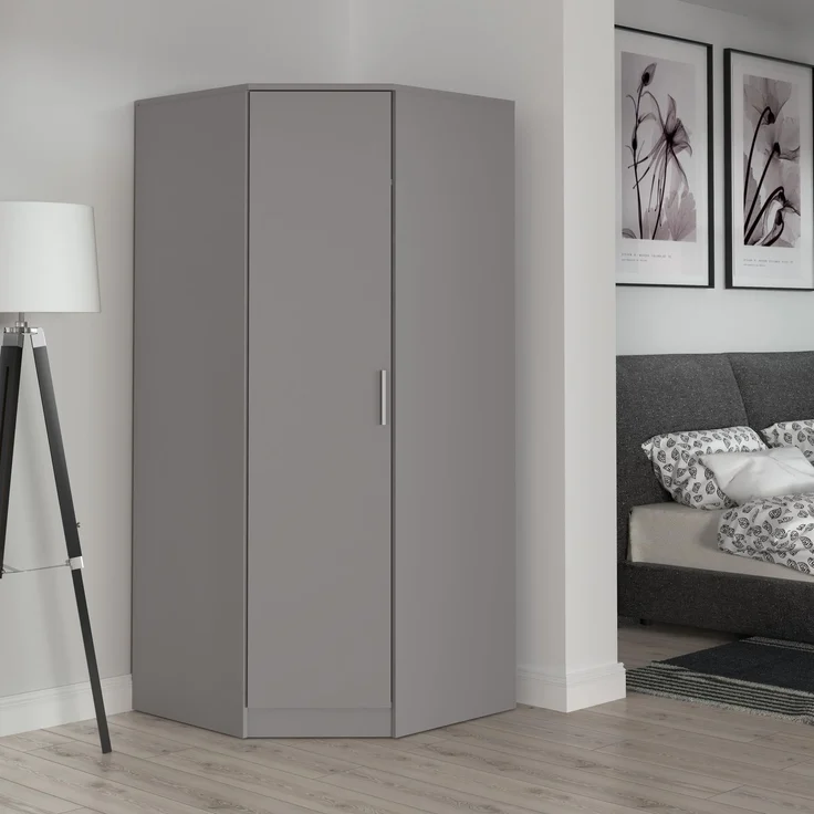 Forte Panama Eck-Kleiderschrank 80, moderner Drehtürenschrank, 1-türig, Stauraumlösung, Holzwerkstoff, Grau, 80,4 cm breit x 181 cm hoch x 80,4 cm tief