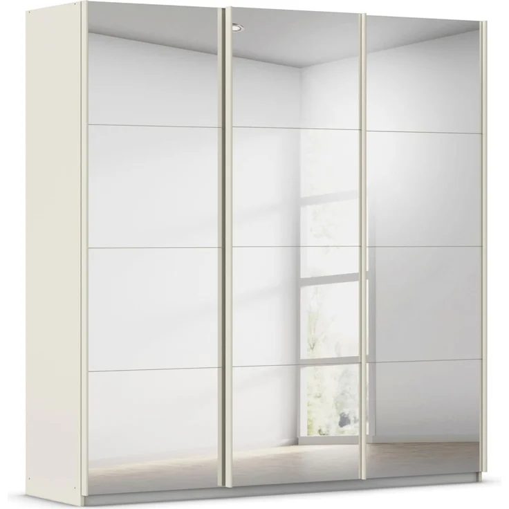 Rauch Möbel Kulmbach, Kleiderschrank mit Schwebetüren für Schlafzimmer, Kinderzimmer, Jugendzimmer, Garderobe, Flur, 3-türig, mit Spiegel, Zubehör Classic, Farbe Beige, Breite 203 cm